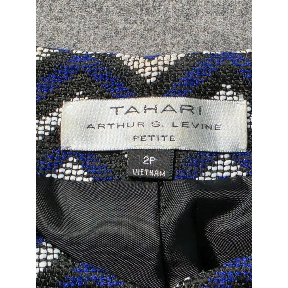 Tahari Arthur S. Levine Blazer Jacket Womens 2P Blue Black Chevron Open Front